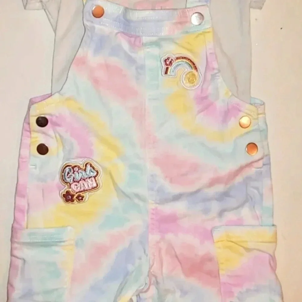 365 Kids Pastel Tie Dye Denim Shortalls size 6 Garanimals